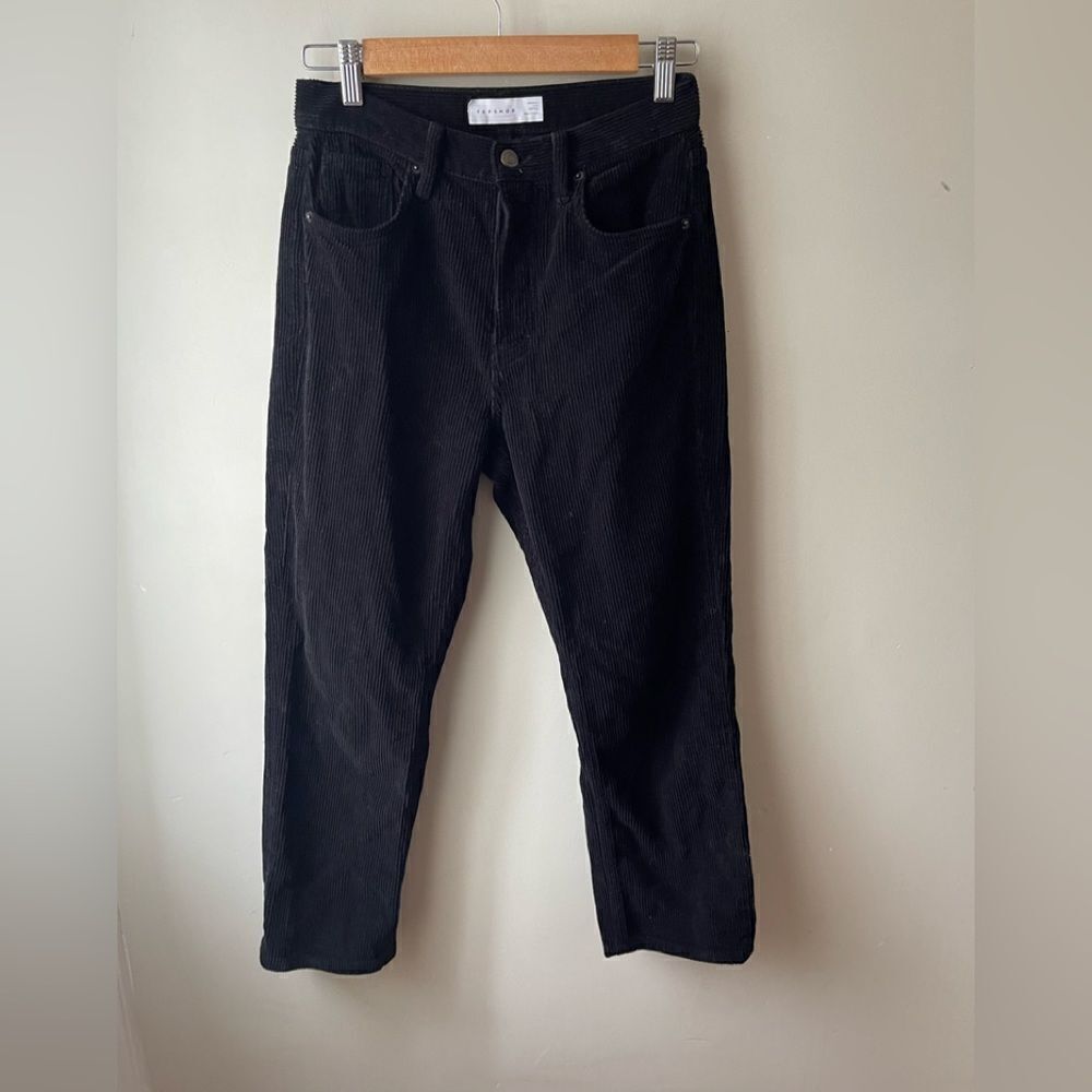 TOPSHOP black corduroy high rise button fly jeans 26